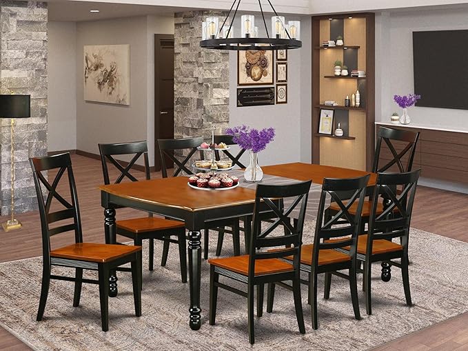 East West Furniture DOQU9-BCH-W 9 Piece Kitchen Table Set Includes a Rectangle - Image 2