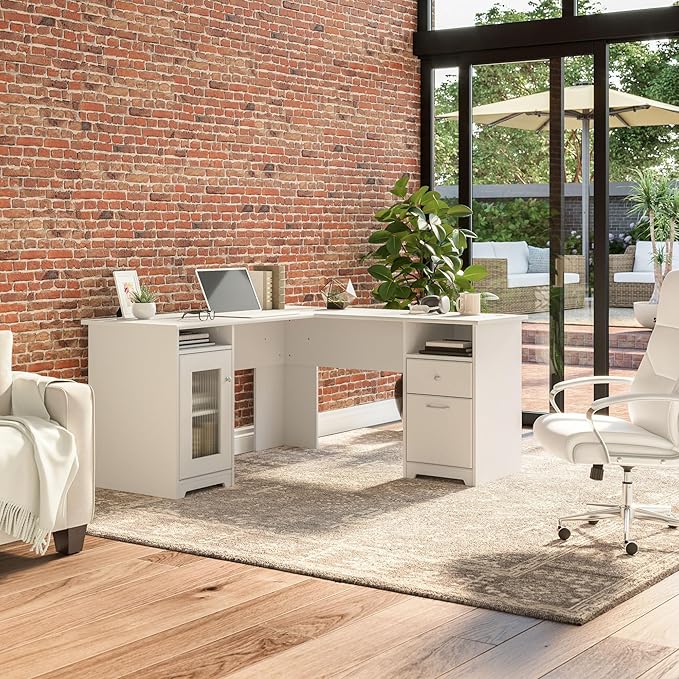 Bush Furniture Cabot L Shaped Computer Desk in White | Corner Table - Image 2