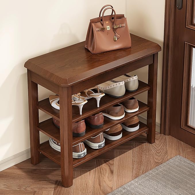 Shoe Rack for Front Door Entrance, Solid Wood Shoe Bench for Closet, Holds Up by IUNVR