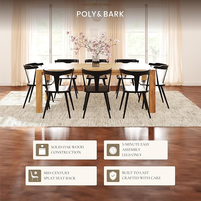 POLY & BARK Mid Century Modern Enzo Black Dining Chair – Solid Oak Wood Splat - Image 6