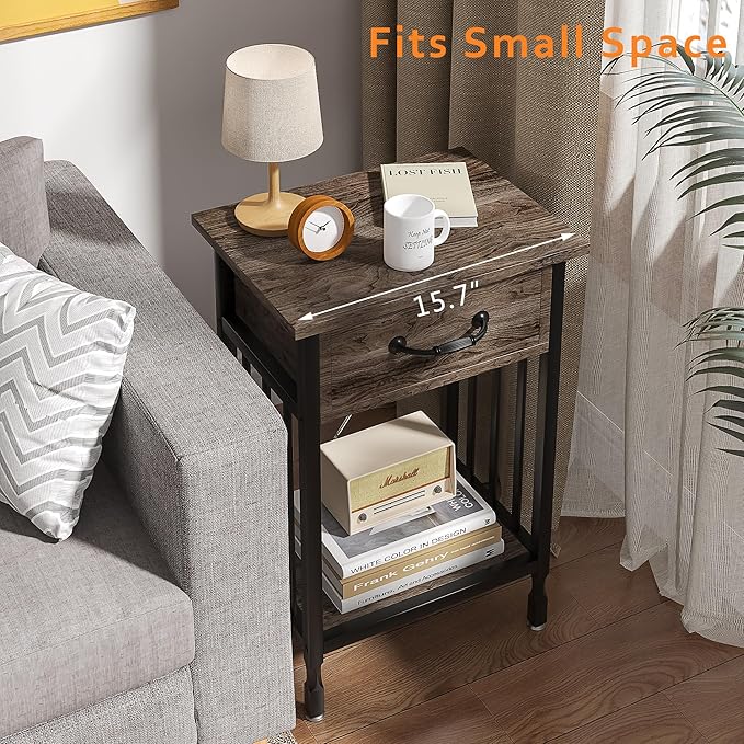 VECELO Nightstands Set of 2, Industrial Side Table/End Tables - Image 6