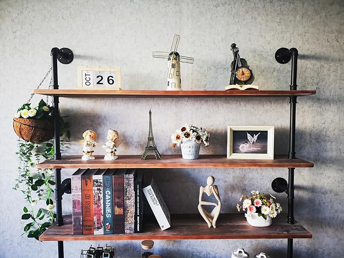 Industrial Ladder Shelves, Wall Mounted Rustic Bookshelf, Retro Wood Metal Pipe - Image 5