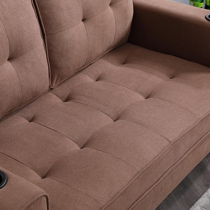 ERYE 3 Fold Tufted Upholstered Futon Sofa Bed Modern Convertible Foldable Floor - Image 7