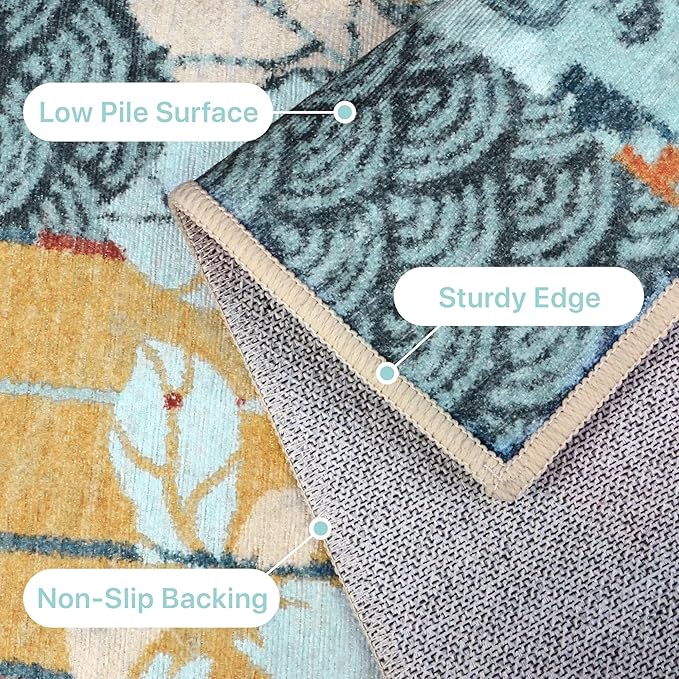 GENIMO 5X7 Floral Area Rugs for Living Room, Machine Washable Non Slip Vintage - Image 5