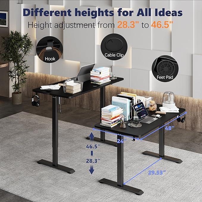 Monomi Electric Height Adjustable Standing Desk, 48x24 Inches, Ergonomic Home - Image 5