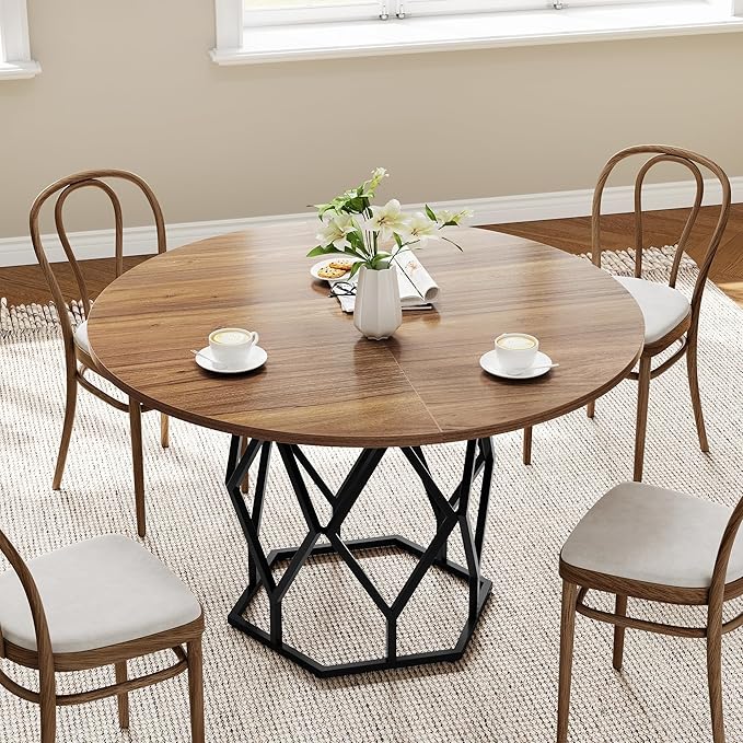 GarveeHome Round Dining Table for 4-6 People, 47 Inch Farmhouse Kitchen Table - Image 5