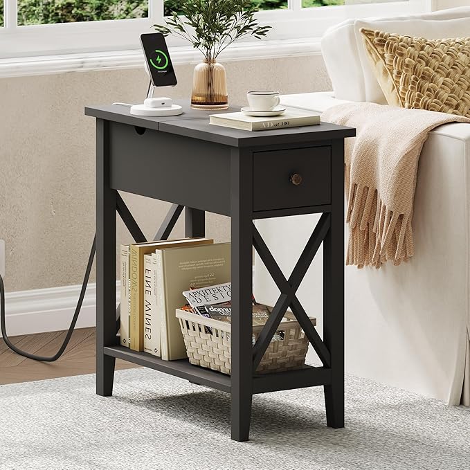 ChooChoo End Table with Charging Station, Narrow Side Table with USB Ports and - Image 3