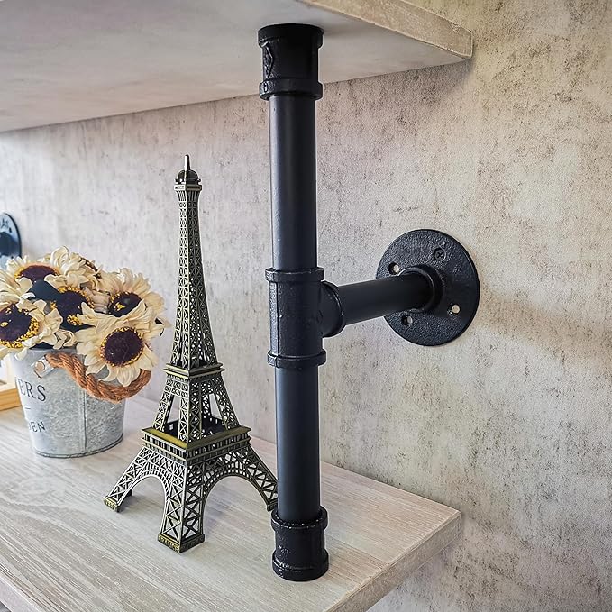 Pipe Shelves, Wall Mounted Wood Metal Industrial Shelves, Ladder Bookshelf - Image 8