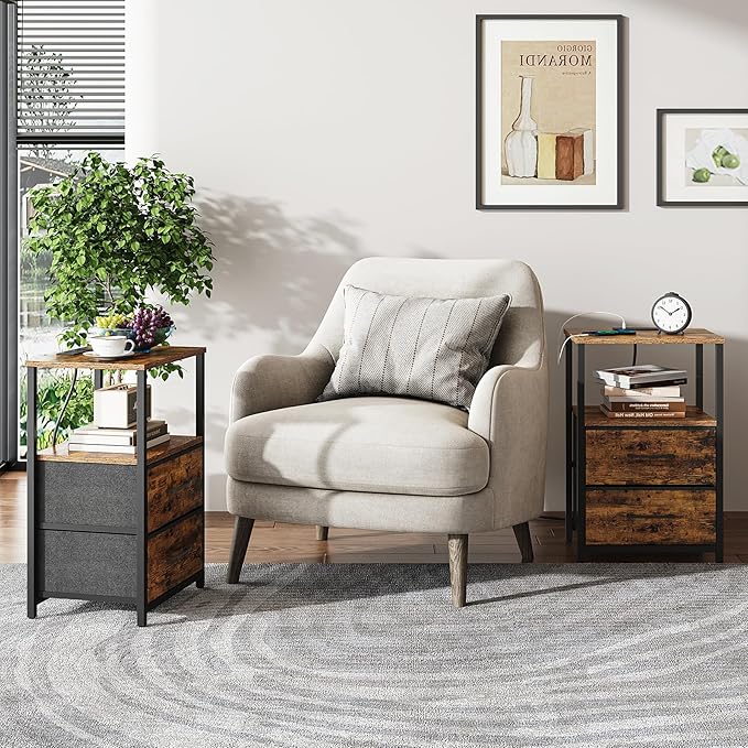TUTOTAK End Table with Charging Station, Night Stand, Side Table with 2 USB - Image 9