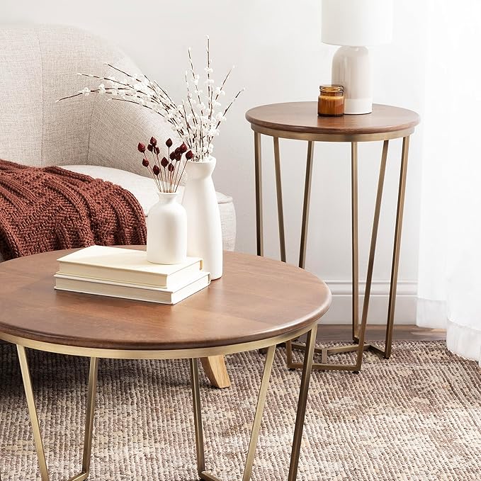 Kate and Laurel Solvay Round Metal and Wood Side Table; 16 x 16 x 24; Walnut - Image 4
