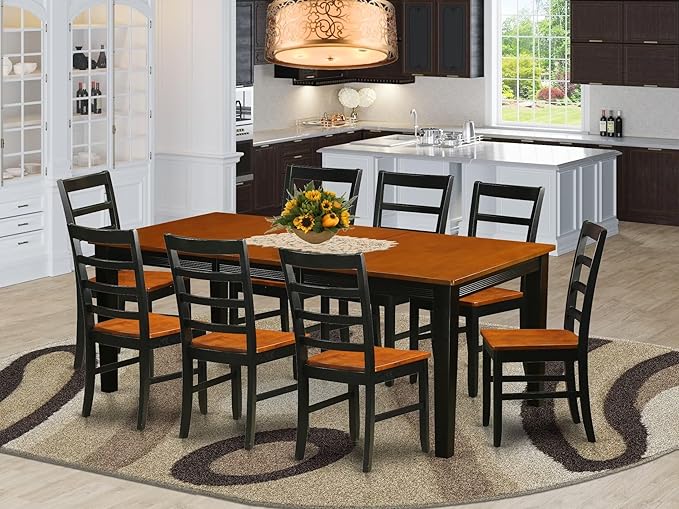 East West Furniture QUPF9-BCH-W 9 Piece Kitchen Table Set Includes a Rectangle - Image 2