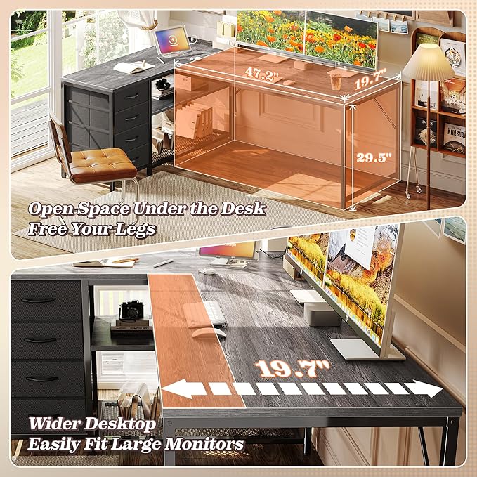 PRAISUN 61" L Shaped Desk with Power Outlets and USB-C Port, Reversible - Image 6