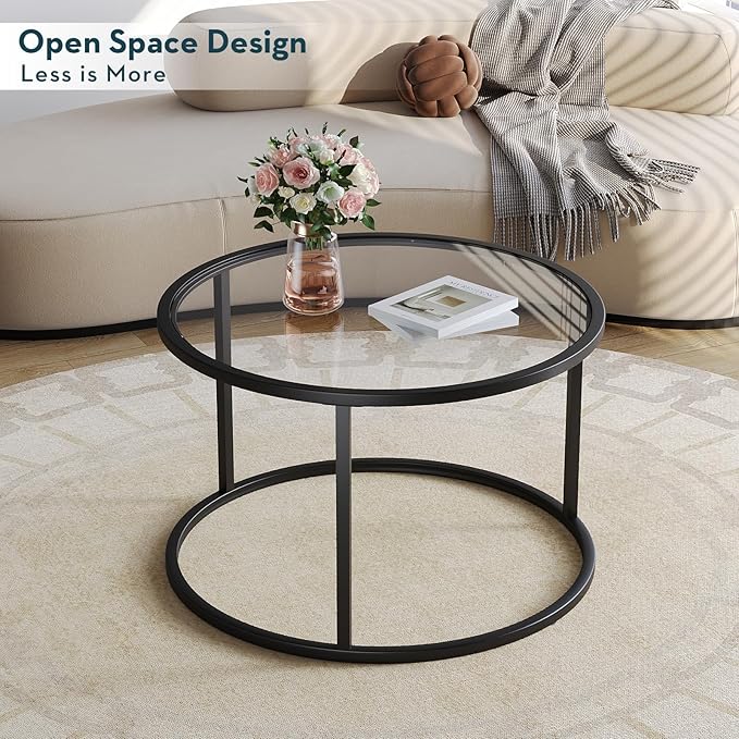 SAYGOER Round Coffee Table Glass Small Coffee Tables - Image 7