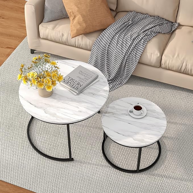 Nesting Round Coffee Table Set of 2 End Tables - Image 3