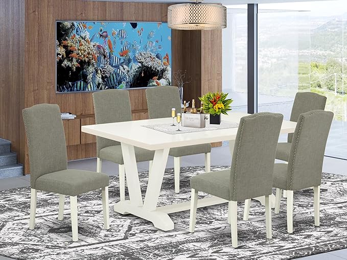 East West Furniture V027EN206-7 7 Piece Dining Table Set Consist of a Rectangle - Image 2