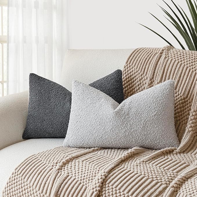 Foindtower Pack of 2 Textured Boucle Throw Pillow Covers Accent Solid - Image 5