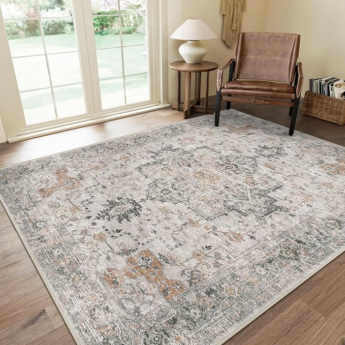 GENIMO 8x10 Area Rugs for Living Room, Machine Washable Non Slip Vintage Rugs by GENIMO
