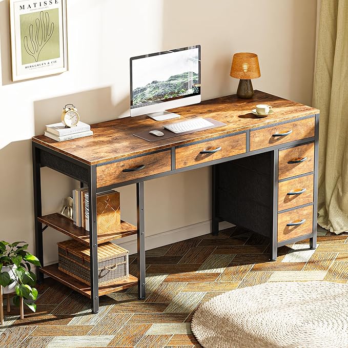 Huuger Computer Desk with 6 Drawers, 47 Inch Office Desk with Shelves, - Image 8