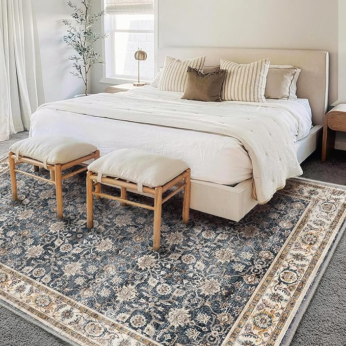 Washable Area Rug 9'x12' Retro Boho Design Non-Shedding Easy Care Ideal - Image 3