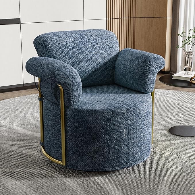 KEIKI Modern Comfy Swivel Accent Reading Chair, 360°Round Upholstered Barrel by Unknown