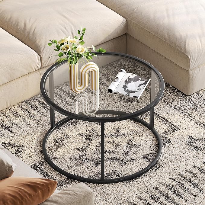 SAYGOER Round Coffee Table Glass Small Coffee Tables - Image 5