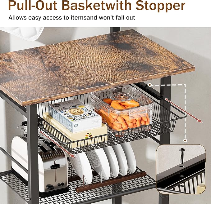 Kitchen Bakers Rack, 6-Tier Microwave Stand - Image 5