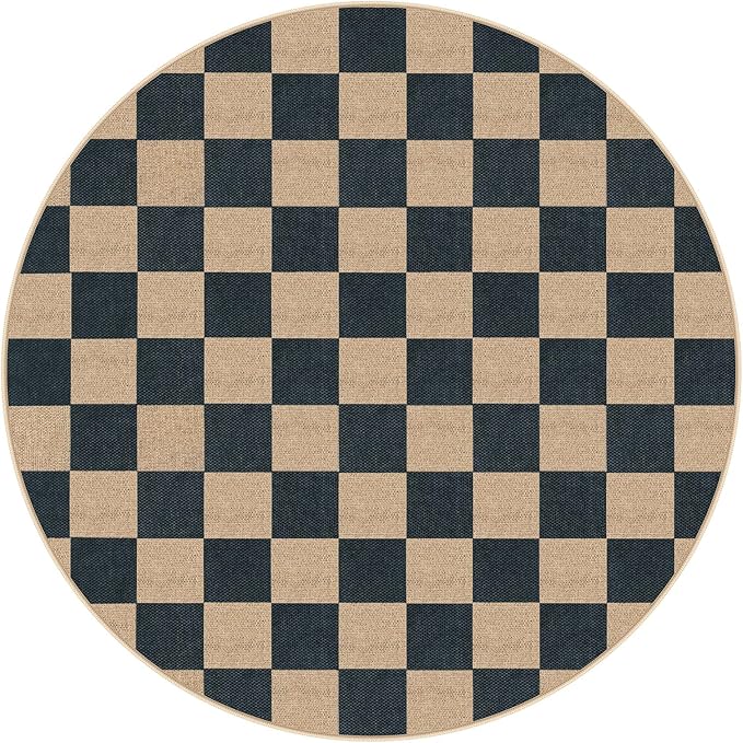 Lahome Checkered Round Rugs 6ft, Outdoor Patio Easy Jute Rug Indoor Outdoor - Image 8
