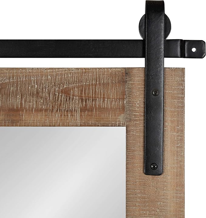 Kate and Laurel Cates Rustic Wall Mirror, Farmhouse Barn Door-Inspired Wall - Image 5