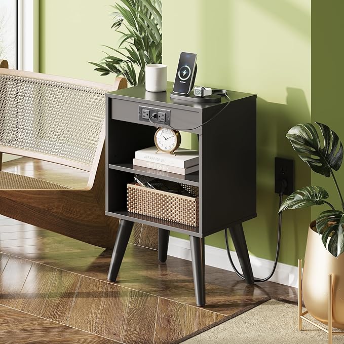 WLIVE Black Nightstand, Night Stand - Image 2