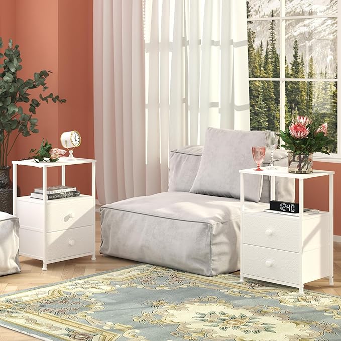 Tohomeor Nightstand with Charging Station LED Light End Table Bedroom Bed Side by Tohomeor