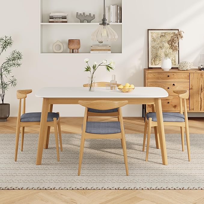 5-Piece Dining Set, Mid-Century Modern Solid Wood Table & Chair Set - Image 2
