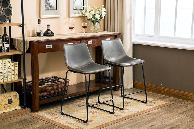 Roundhill Furniture Lotusville Vintage PU Leather Counter Height Stools by RoundhillFurniture