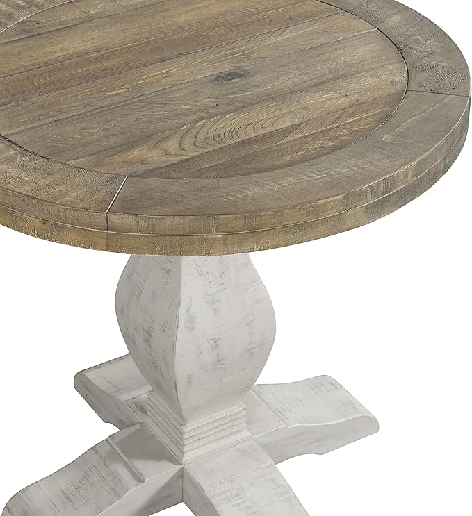 Napa Solid Wood Farmhouse Rustic Reclaimed Natural and White Stain Round End - Image 6