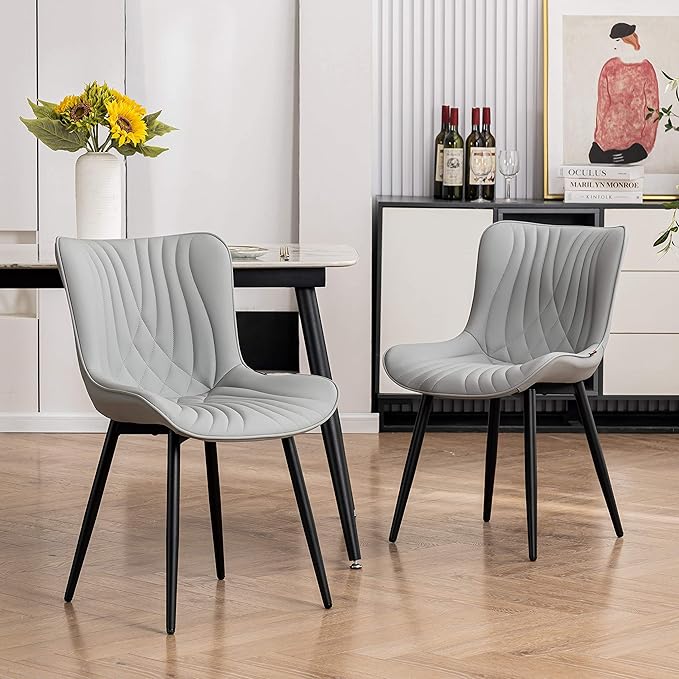 YOUTASTE Grey Dining Chairs Set of 2 Faux Leather Upholstered Kitchen Dining by YOUTASTE