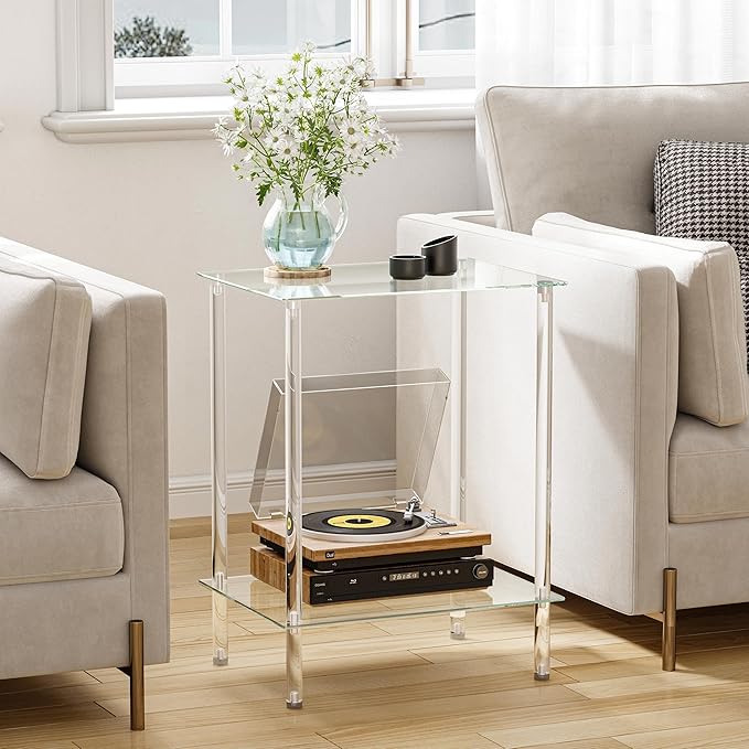 empered Glass Side Tables Set of 2 Acrylic End Table - Image 6