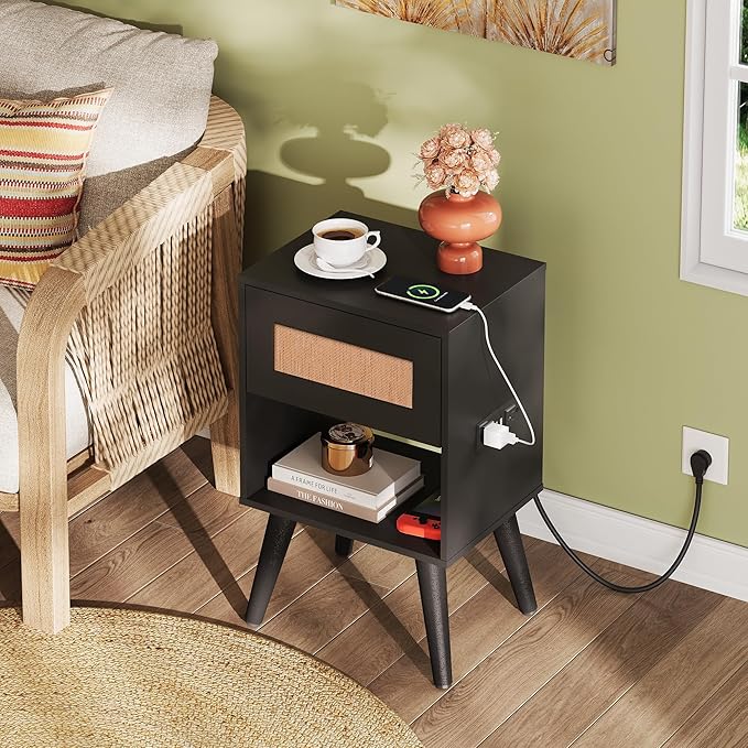 WLIVE Black Rattan Night Stand - Image 4