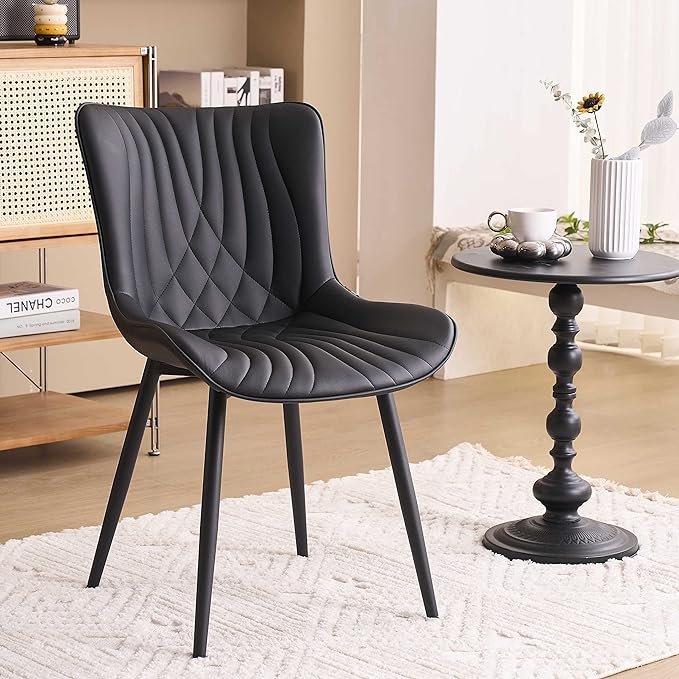 YOUTASTE Black Dining Chairs Set of 2 Upholstered Mid Century Modern Kitchen by YOUTASTE