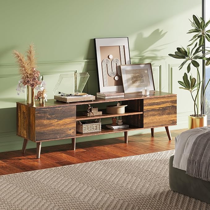 WLIVE TV Stand for 65 70 inch TV, Mid Century Modern TV Console, Entertainment - Image 2