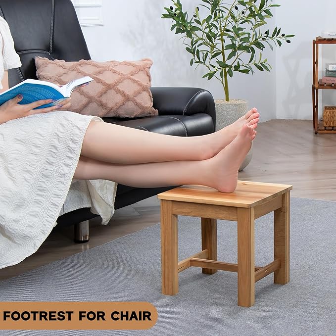 12 Inch Wooden Step Stool, Small Nature Beach Chair Under Desk, Indoor Acacia - Image 7