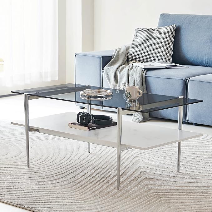 AGV LIGHTING Tadio Glass Coffee Table, Mid-Century Modern Coffee Table - Image 3