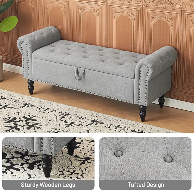 Furniliving 51” Bedroom Bench, End of Bed Bench - Image 4