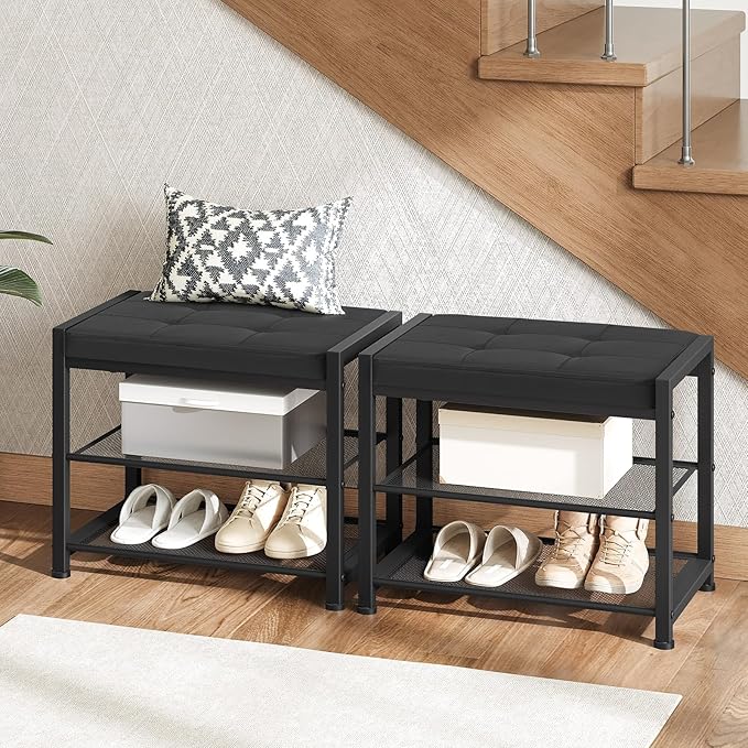 HOOBRO Small Shoe Bench, 3-Tier Shoe Rack, Shoe Storage Bench - Image 4