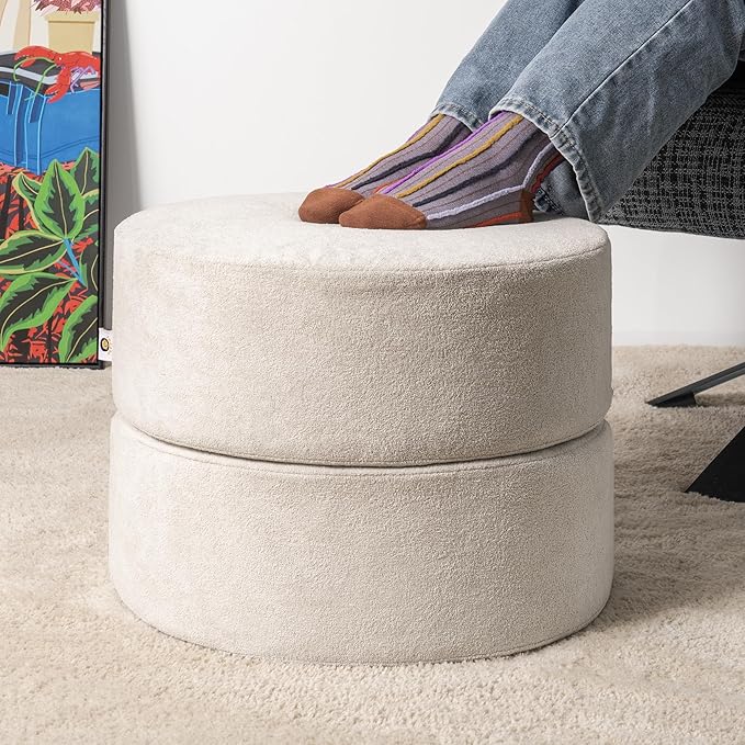 Pouf Ottoman Foot Rest Stool, Double Layer Round Modern Foam Filled Foot Stool - Image 2