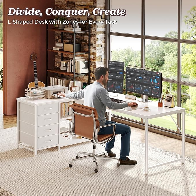 PRAISUN 61" L Shaped Desk with Power Outlets and USB-C Port, Reversible - Image 2