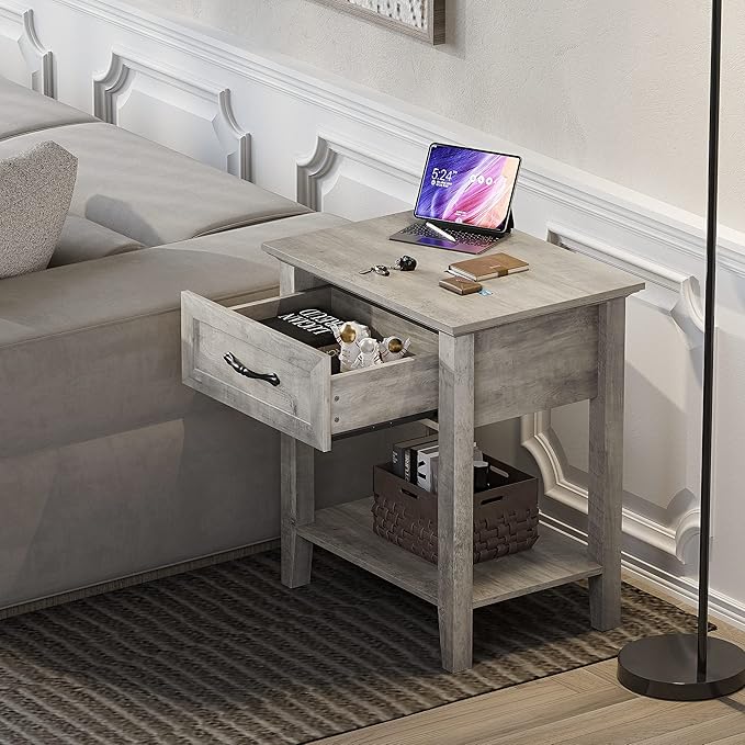 IDEALHOUSE Grey Nightstands Set of 2, End Table - Image 8