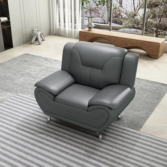 Container Furniture Direct Michael Modern Faux Leather Upholstered Stainless - Image 14