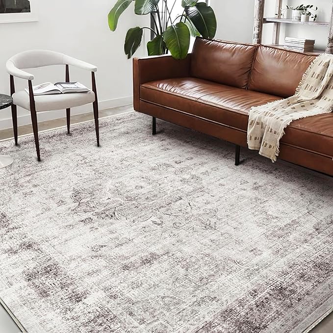 Area Rug 6'x9' Washable Floral red Vintage Traditional Floor Cover Thin Retro by CHAMPLANT