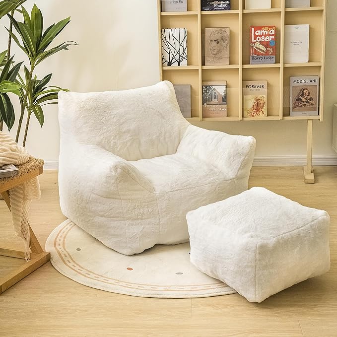 Bean Bag Chair with Ottoman, Armrest Bean Bag Chairs with Filler, Ultra Soft - Image 9