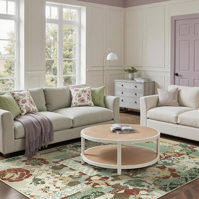 GENIMO 5X7 Floral Area Rugs for Living Room, Machine Washable Non Slip Vintage by GENIMO