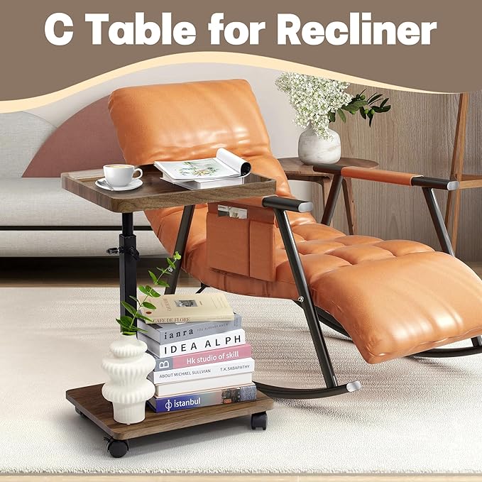 Aoligrace C Table End Table Adjustable Height, 360° Swivel Side Table - Image 5